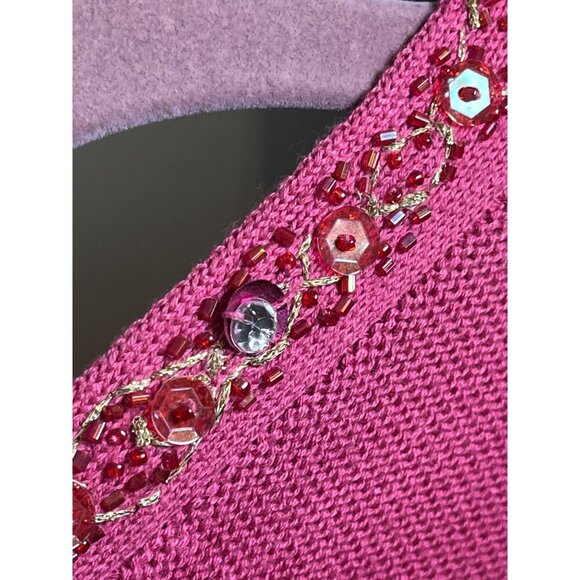 Cotton Beaded Sequin Cardigan XL Pink Boho Western Preppy Resort Classic Retro - Picture 3 of 12